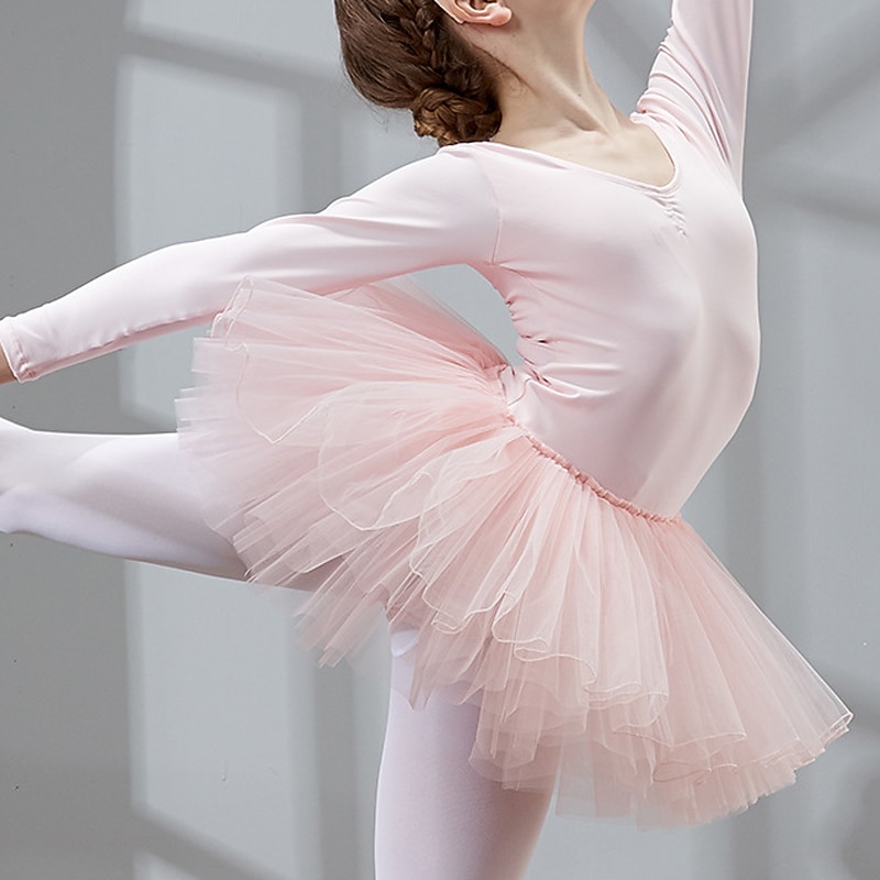 Kids' Dancewear Ballet Dress Solid Tulle Girls' Training Performance Long Sleeve Tulle Cotton4