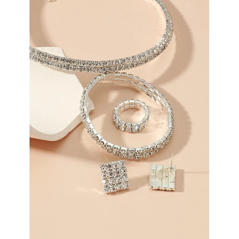 Bridal Jewelry Sets 1 set Alloy 1 Necklace 1 Bracelet 1 Ring Earrings Women's Fashion Personalized Stylish Classic Precious Blessed Geometric Jewelry Set For Wedding Special Occasion Party Evening3