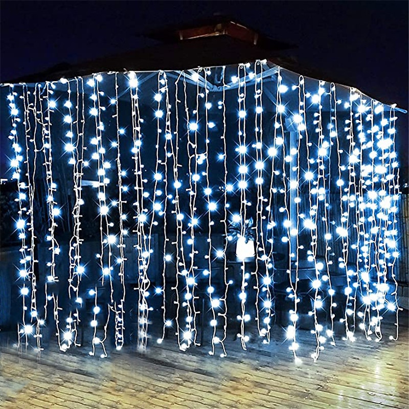 Curtain String Lights 3x1M 3x2M 3Mx3M Curtain Lights 24V Low Voltage Remote Control Solar Power Plug-in Dual Purpose String Light  Thanksgiving Christmas Outdoor Party Garden Decoration Fairy Lights Gypsophila   1 set