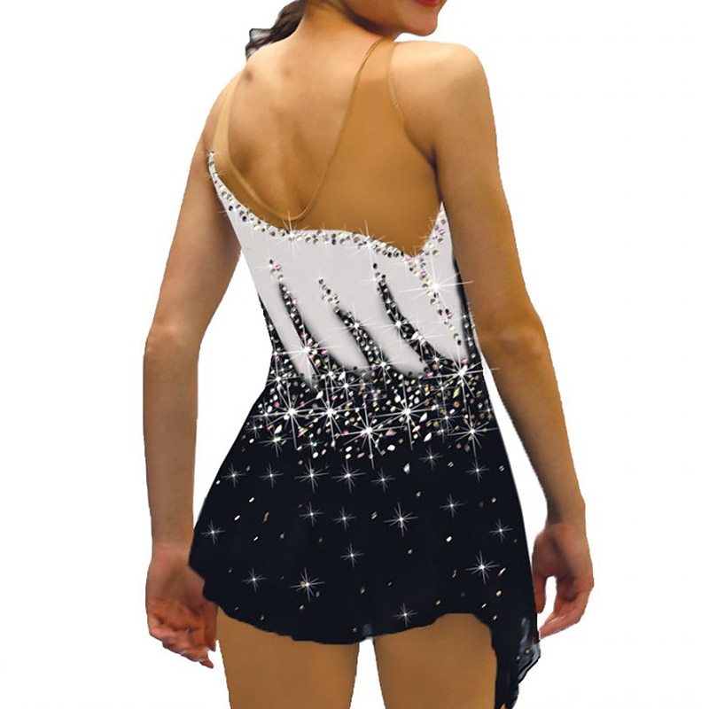 Figure Skating Dress Women's Girls' Ice Skating Dress Outfits Black White Yellow Mesh Spandex High Elasticity Training Practice Competition Skating Wear Crystal / Rhinestone Sleeveless Ice Skating3