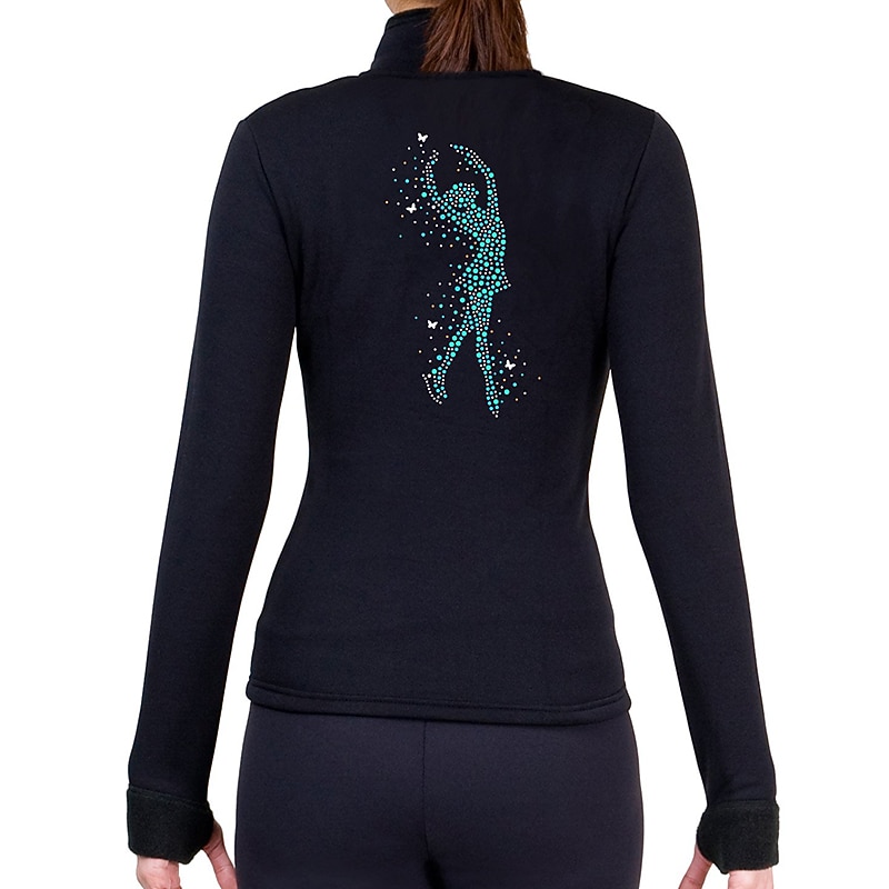 Figure Skating Fleece Jacket Women's Girls' Ice Skating Jacket Black Green Black Sky Blue Thumbhole Fleece Spandex Stretchy Training Practice Competition Skating Wear Thermal Warm Handmade Crystal4