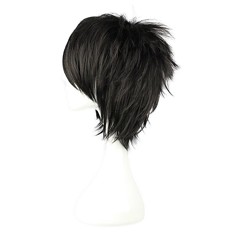 Synthetic Wig Natural Straight Short Bob Wig Short Black Synthetic Hair Men's Cosplay Soft Party Black Halloween Wigs3