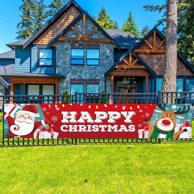 Merry Christmas Banner, Outdoor Christmas Banner Decorations, Xmas Outdoor & Indoor Hanging Decor, Christmas Holidays Party Decor Supplies 300*50cm (10ft*18.9 Inch)2