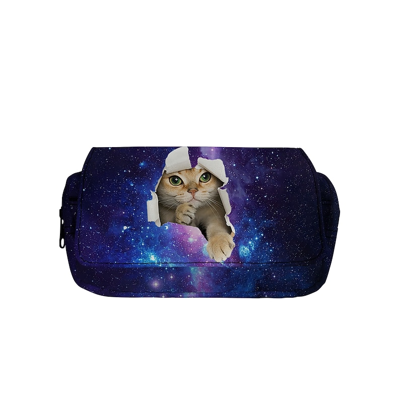 Kid's Unisex Pen Bag Pencil Cases Oxford Cloth Print Large Capacity Cat Black Pink Blue3