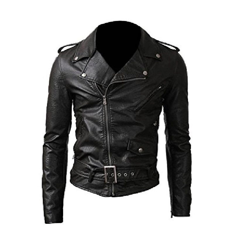 Men's PU Leather Jacket Faux Leather Coat Motorcycle Biker Belted Rider Fashion Style  Winter Casual Daily Outdoor Work Black Warm Outwear Tops Zip Pocket4