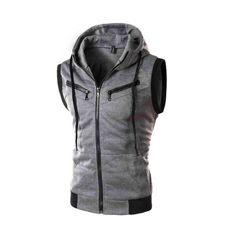 Men's Hoodie Wine Red Light Grey Dark Gray Hooded Color Block Sports & Outdoor Polyester Casual Clothing Apparel Hoodies Sweatshirts  Sleeveless3