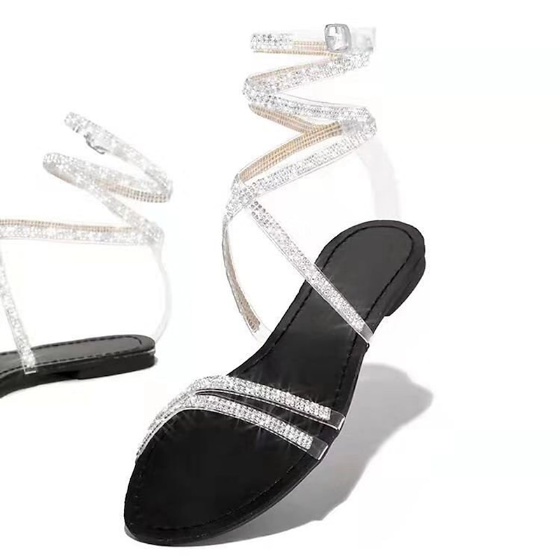Women's Rhinestone Embellished Strappy Sandals with Comfortable Sole - Ideal for Parties and Special Occasions2