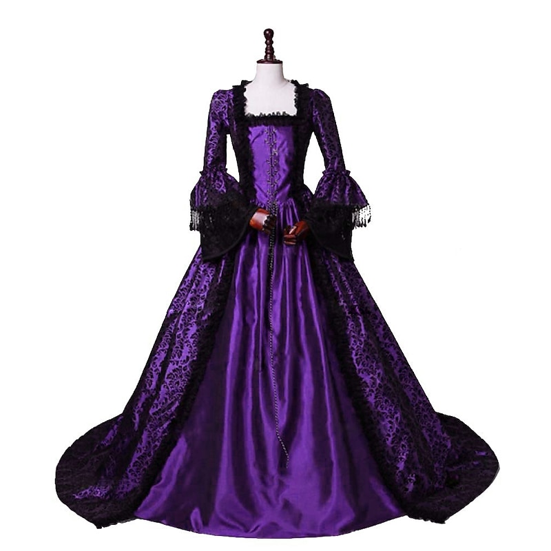 Dress Floral Style Rococo Victorian Floor Length Dress Party Costume Masquerade Flare Cuff Sleeve Princess Toile Ball Gown Square Neck Fancy Dress Women's Christmas Halloween Party / Evening Adults4
