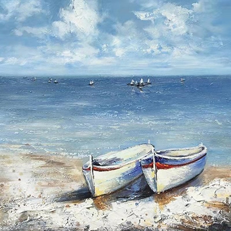 Handmade Oil Painting Canvas Wall Art Decoration Abstract Seascape Painting Boats On The  Beach for Home Decor Rolled Frameless Unstretched Painting4