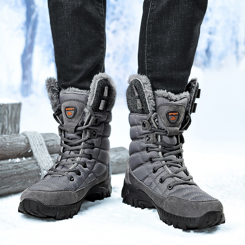 Men's Boots Tactical Boots Snow Boots Trekking Shoes Fleece lined Hiking Walking Sporty Casual Outdoor Daily Leather Synthetics Warm Slip Resistant Booties / Ankle Boots Lace-up Black Gray Fall Winter2
