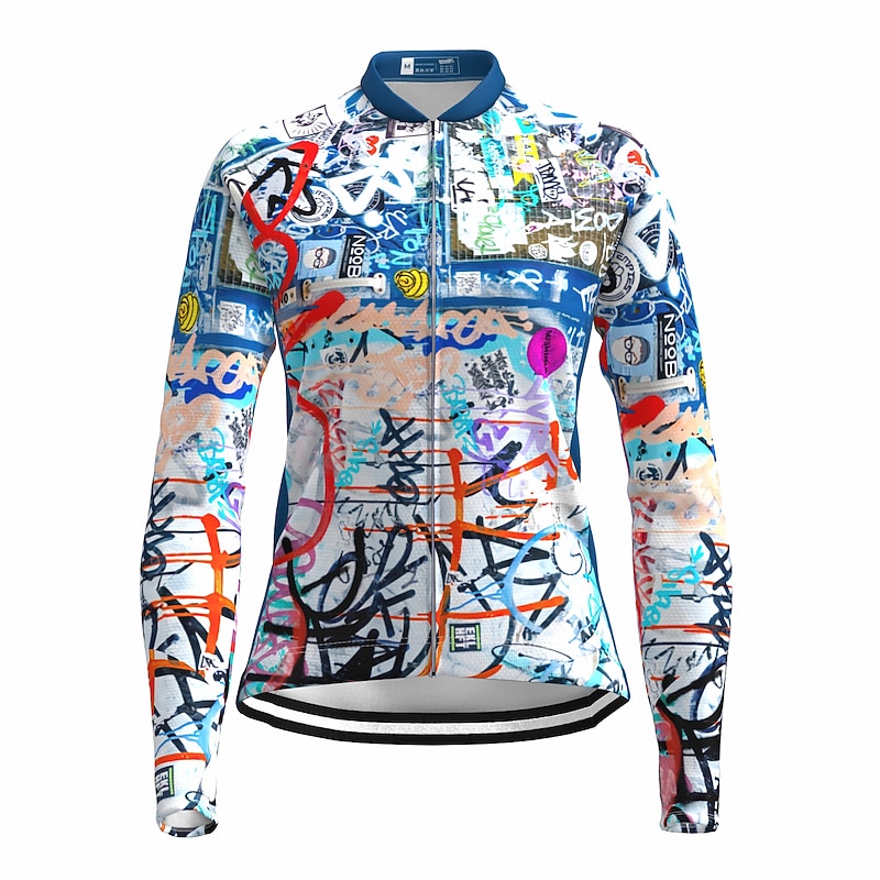 Women's Cycling Jersey Graffiti Funny Long Sleeve Bike Jersey Top with 3 Rear Pockets Mountain Bike MTB Road Bike Cycling Quick Dry Reflective Strips Back Pocket Moisture Wicking Sports Red Royal