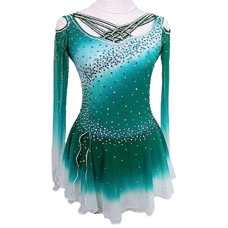 Figure Skating Dress Women's Girls' Ice Skating Dress Outfits Black Yellow Pink Open Back Spandex High Elasticity Training Competition Skating Wear Crystal / Rhinestone Long Sleeve Ice Skating Figure2