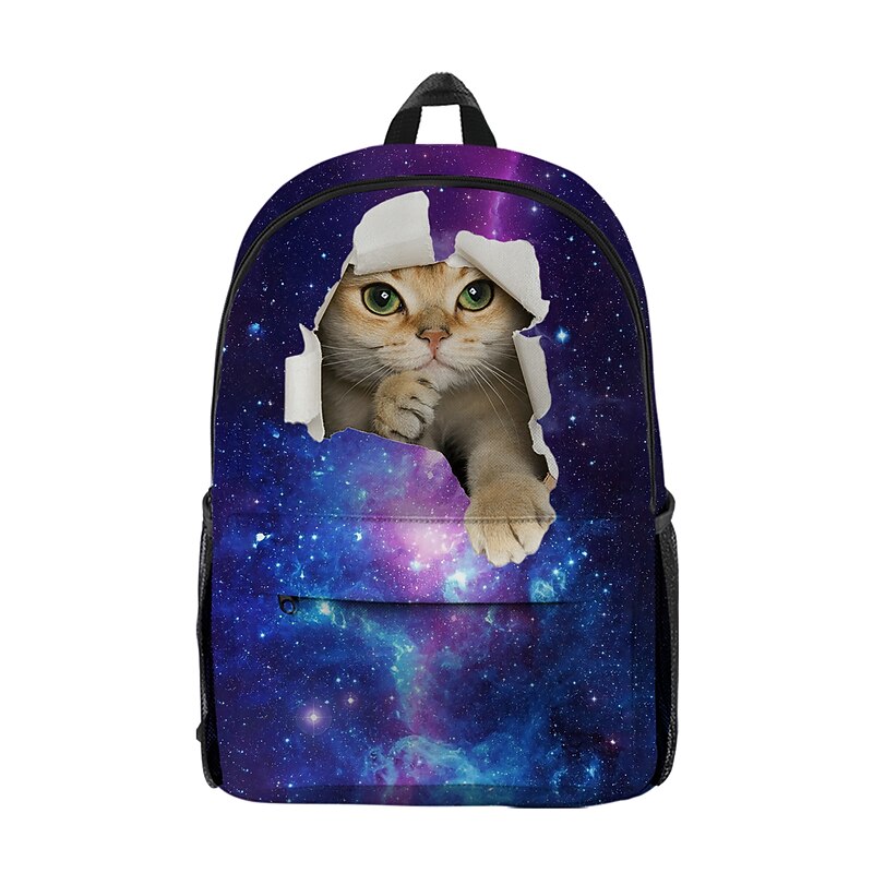 Galaxy Cat Backpack for Kids and Teens – Cute 3D Peekaboo Animal Print School Bag with Starry Sky Design for Boys and Girls