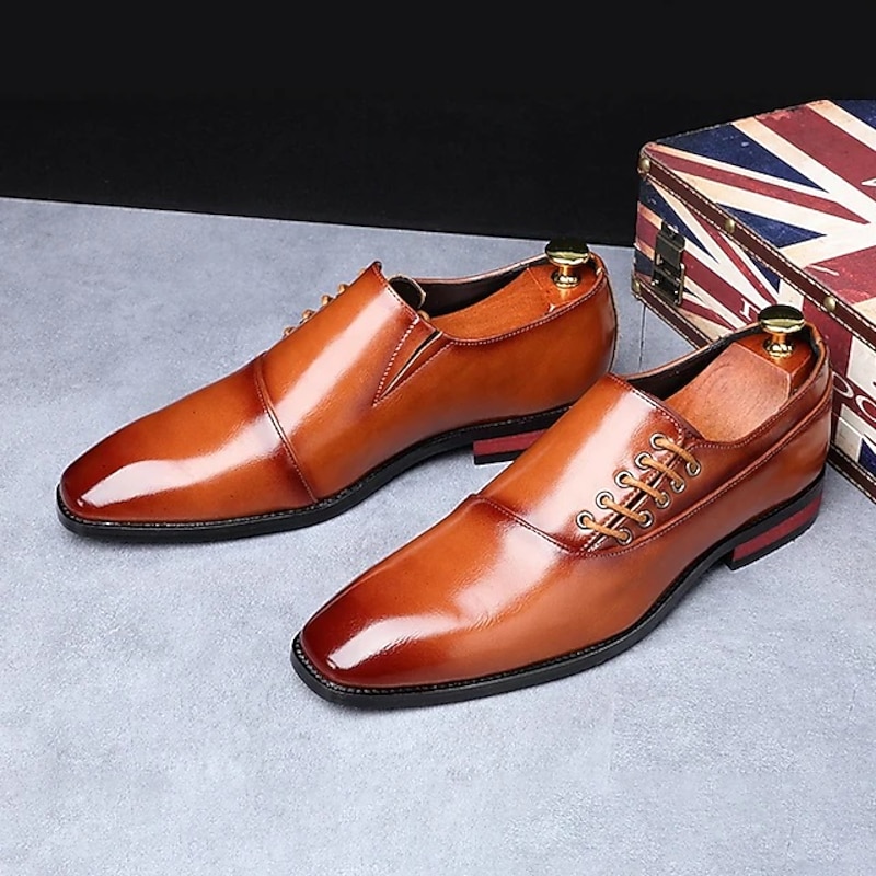 Men's Classic Brown Leather Dress Shoes - Ideal for Formal Events and Business Meetings