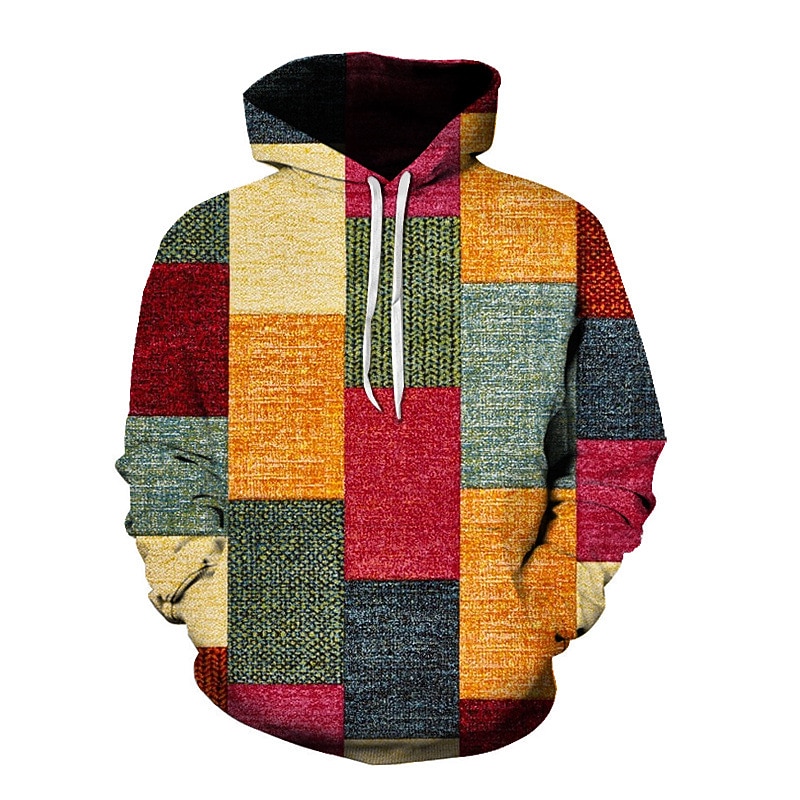 Men's Graphic Plaid Color Block Hoodie Hoodie Sweatshirt Hoodies Designer Sportswear Long Sleeve Hooded Casual Daily Holiday Red Blue Lace up Fall & Winter Designer