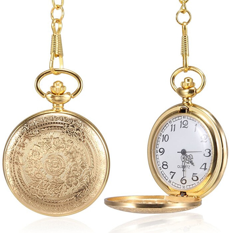 Classic Pattern Vintage Pocket Watch Retro Quartz Pocket Watch With Chain for Men Analog Digital Quartz Vintage Alloy Dial for Graduation Xmas Fathers Day