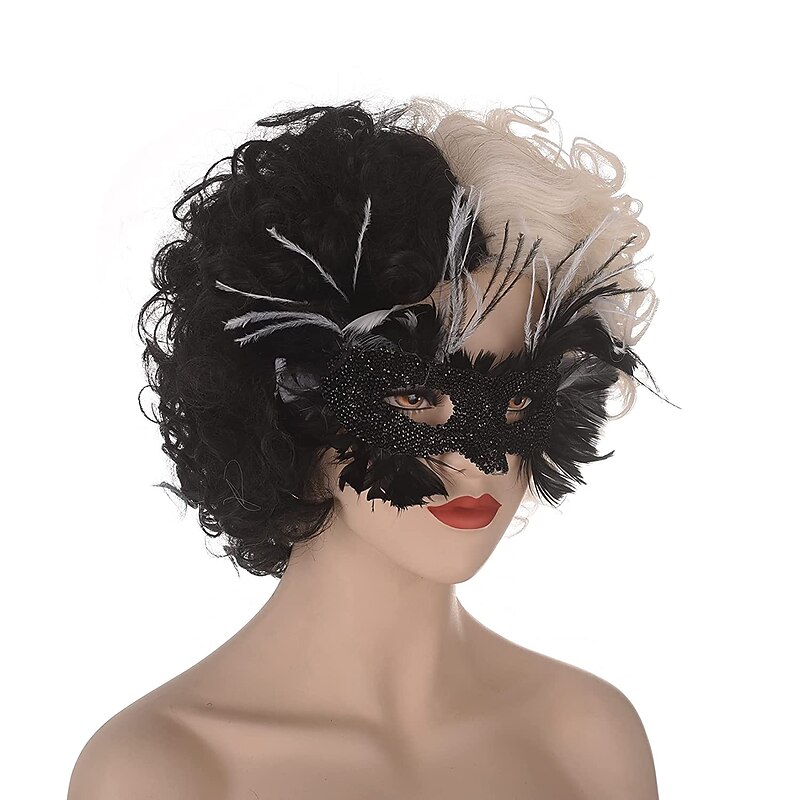 Cruella Devil Cosplay Wig Cruella Devil Party Masks for Christmas(No Masquerade Mask) Halloween Wigs2