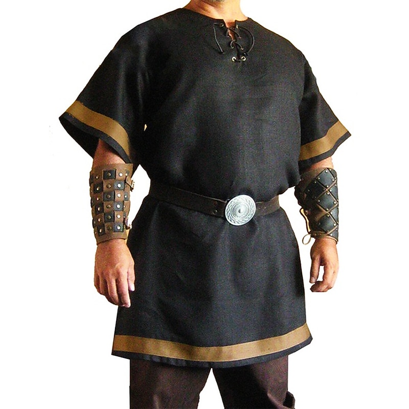 Punk & Gothic Medieval Renaissance Blouse / Shirt Tunic Warrior Viking Plus Size Solid Color Fancy Dress Men's Viking Party Adults' Blouse