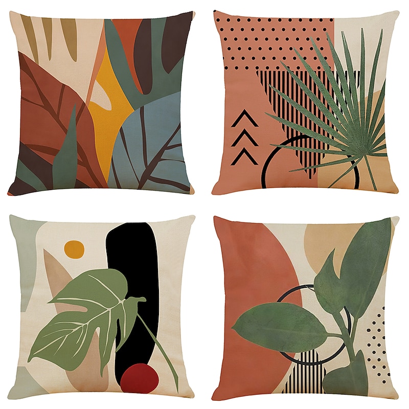 Colorful Plant Double Side Cushion Cover 4PC Soft Decorative Square Throw Pillow Cover Cushion Case Pillowcase for Bedroom Livingroom Superior Quality Machine Washable Indoor Cushion for Sofa Couch Bed Chair