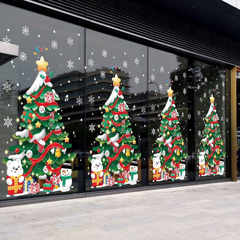 Double Side Christmas Decoration Christmas Stickers Shopping Mall Glass Window Decoration Stickers Christma Tree Electrostatic Sticker Happy New Year