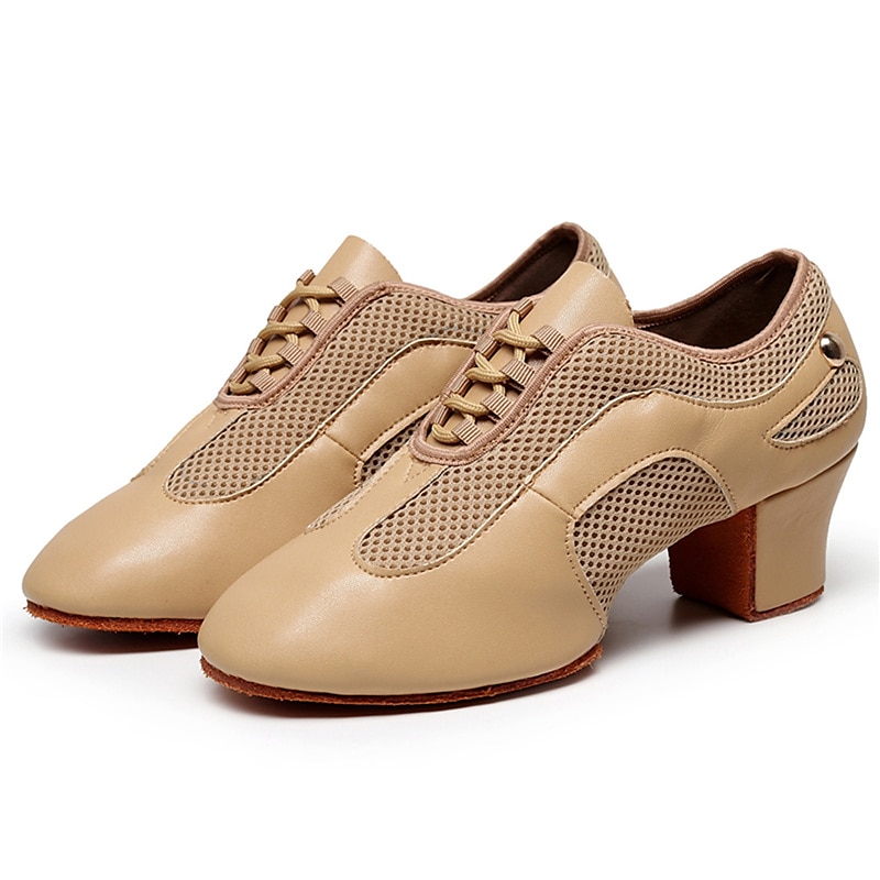 Women's Black Patent Leather Latin Dance Shoes – Breathable Mesh Lace-Up Ballroom Performance Shoes with Suede Sole for Salsa and Tango3