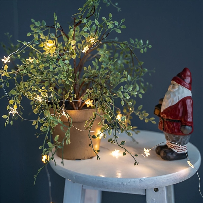 5M 2M Star Copper Wire Led String Light 50 20Leds Fairy Flexible Light For Christmas New Year Xmas Party Decoration Warm White Lighting AA Battery Power Supply3