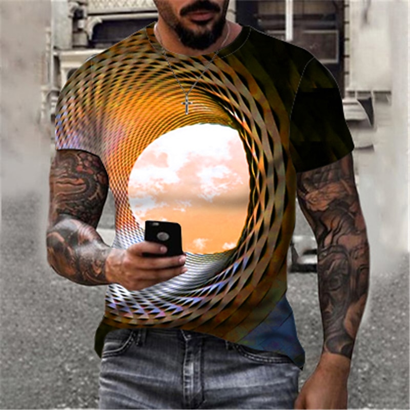 Men's Optical Illusion Clouds T Shirt Short Sleeve T shirt 3D Print Round Neck Shirt Sports Fashion Designer Outdoor Vacation Street Black Yellow Blue Summer Clothing Apparel S M L XL XXL XXXL 4XL3