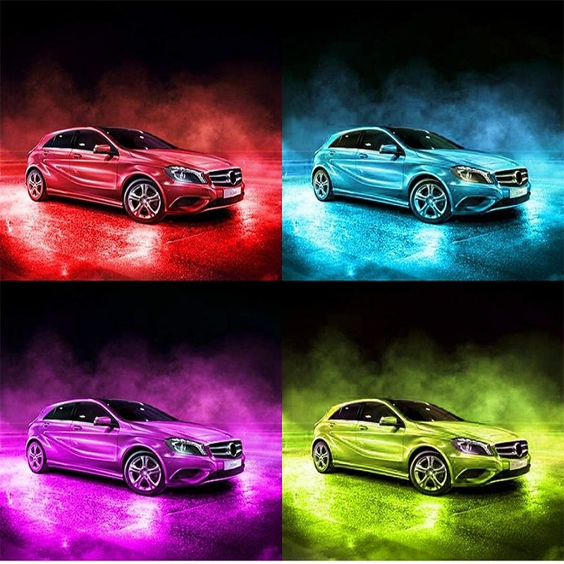 WAZA Car Underglow Lights Exterior Kit 4PCS Underbody LED Strip Lights 8 Color Sound Active Function and Wireless Remote Control with 6FT Extension Wire Cable Tie IP683