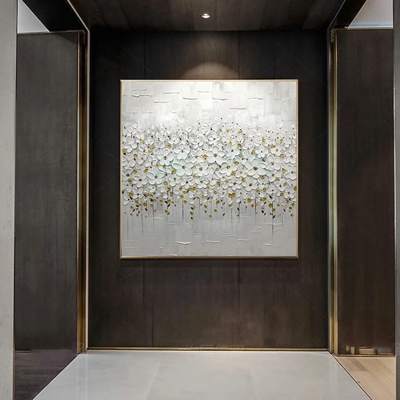 Manual Handmade Oil Painting Hand Painted Square Abstract Floral / Botanical Modern Realism Rolled Canvas (No Frame)4