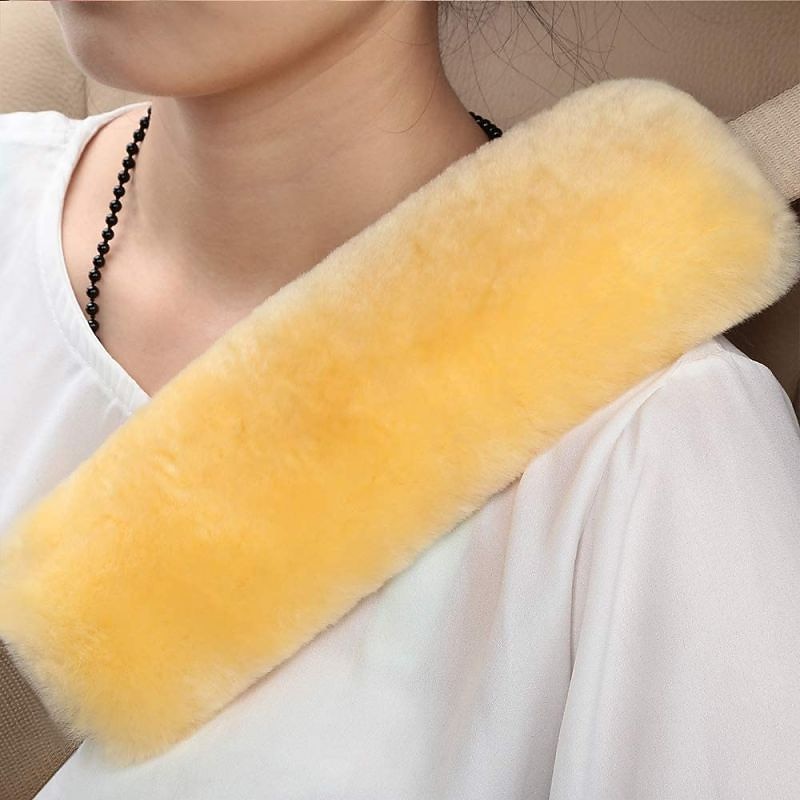 2 Pack Imitation Sheepskin Seat Belt Pads, Soft Shoulder and Neck Cushion, Imitation Wool, Car Interior Accessory