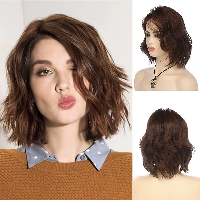 Brown Wigs for Women Short Wavy Bob Wig Synthetic Heat Resistant Wigs Party Daily Wigs Christmas Party Wigs
