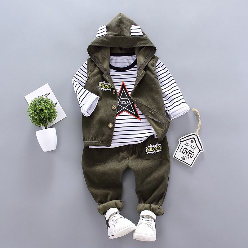 Boys 3D Stripe Hoodie Set Clothing Set Long Sleeve Fall Winter Cool Daily Casual Polyester Kids 1-5 Years School Outdoor Vacation Regular Fit2