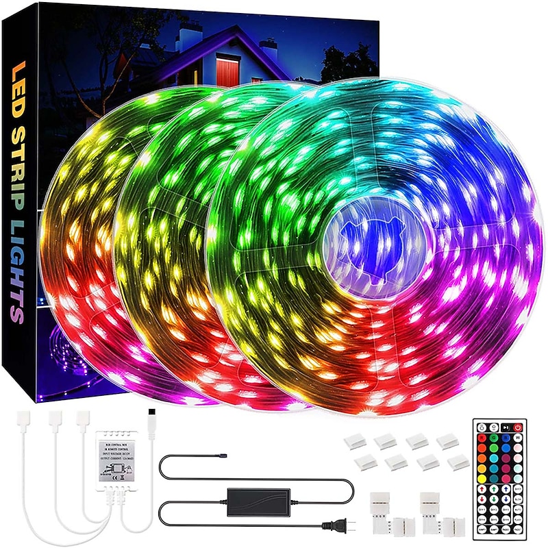 98.4ft 30M SMD5050 LED Strip Light RGB Color Changing for Living Room Party Décor Bedroom Kitchen DIY Home Decoration 8 Lighting Modes Adhesive Backing