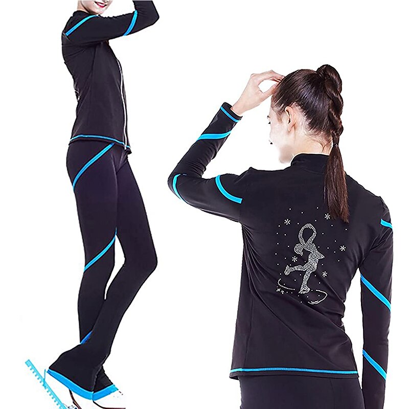 Figure Skating Jacket with Pants Women's Girls' Ice Skating Pants / Trousers Top White Pink Blue Glitter Fleece Spandex High Elasticity Training Competition Skating Wear Thermal Warm Crystal4