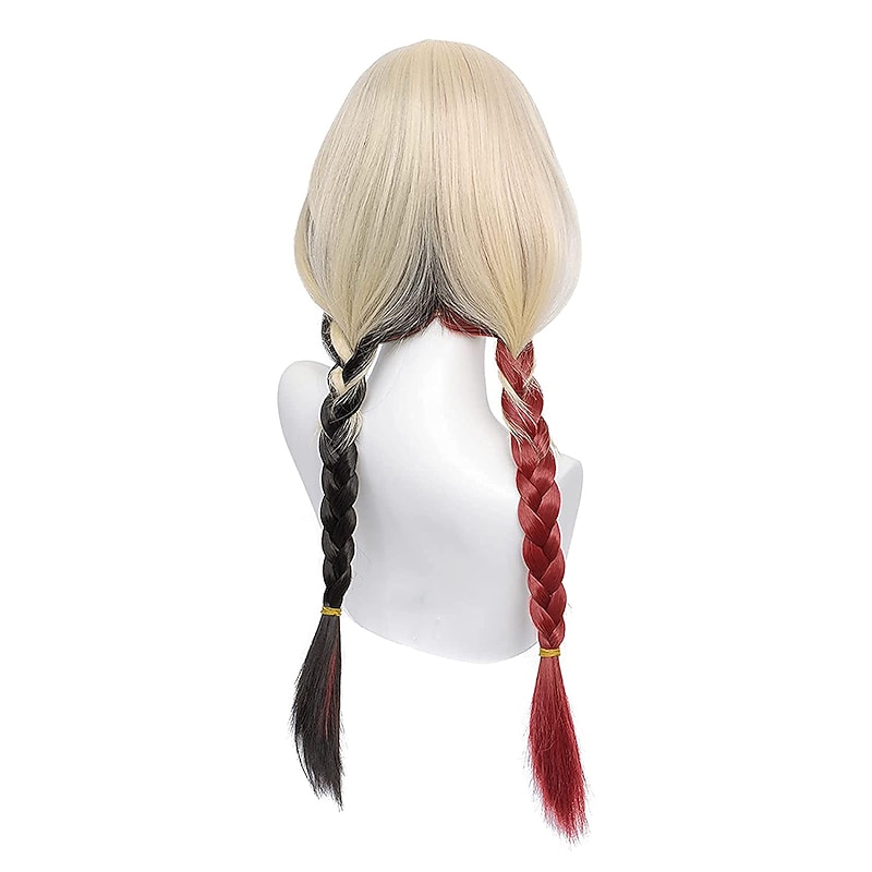Harley Quinn Wig Clown Wig Long Blonde Wig with Red and Black Braided Wigs Ponytails Pigtails Clown Cosplay  Cosplay  Women 2021 Halloween Wig4