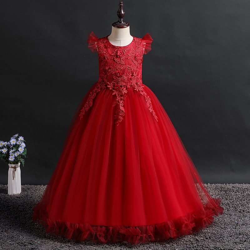 Kids Girls' Flower Girl Dress Dress Jacquard Sleeveless Wedding Party Special Occasion Mesh Cute Princess Polyester Maxi Pink Princess Dress Flower Girl's Dress Summer Spring Fall 4-12 Years Yellow3