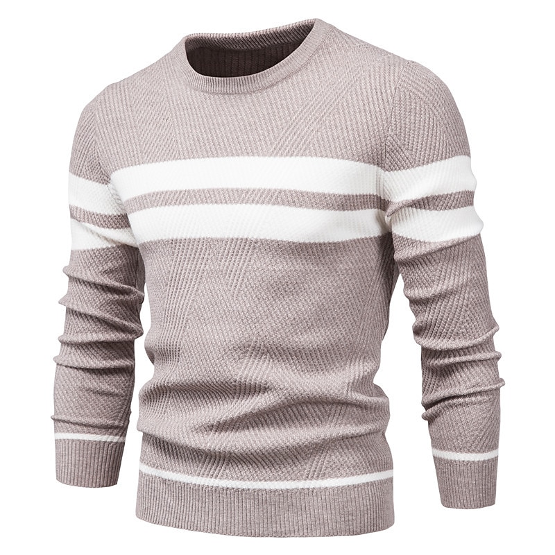 Men's Sweater Pullover Sweater Jumper Knit Knitted Striped Crew Neck Stylish Outdoor Home Clothing Apparel Fall Winter Black Blue S M L4