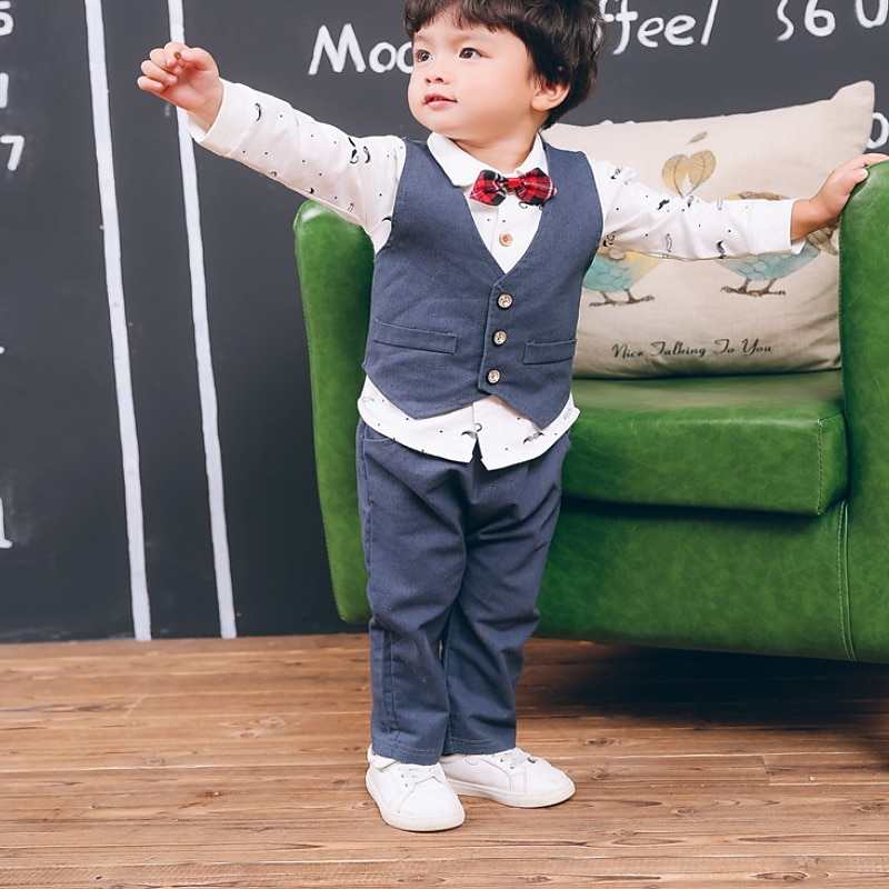 3 Pieces Ring Bearer Suit Boys Kids Suit Formal Suit Suit & Blazer Clothing Set Outdoor Active Cool Graphic Polka Dot Print Bow Red Blue Cotton3