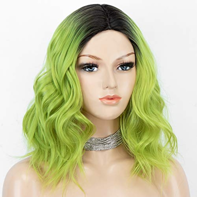 green wavy synthetic wig 2 tones ombre bob wig with middle parting short synthetic wig for women Christmas Party Wigs St.Patrick's Day Wigs3