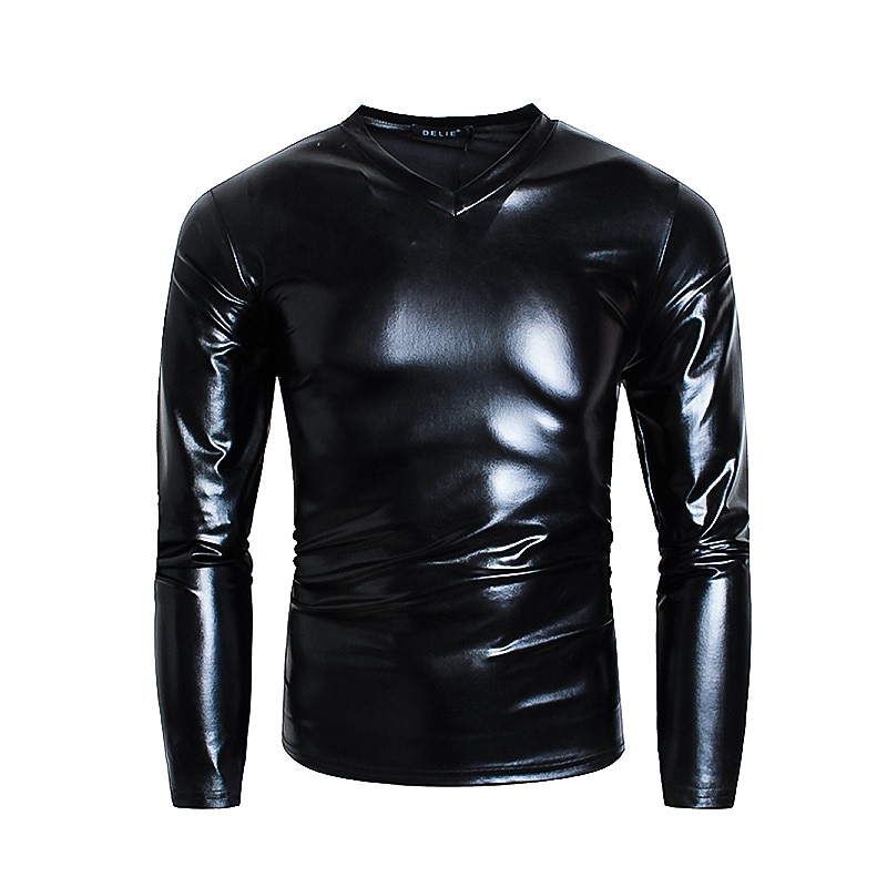 Men's T Shirt Long Sleeve Shirt Long Sleeve V Neck Spring &  Fall Plain Lightweight Slim Fit Big and Tall Vacation Casual Holiday Silver Black Gold Top Tee for Men4