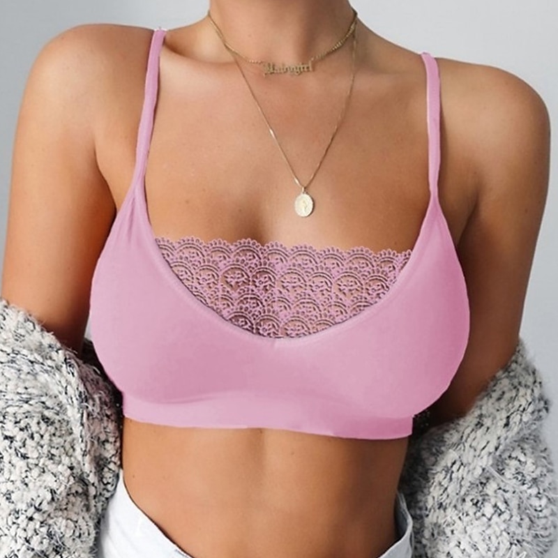 Women’s Wireless Bras Sports Bras Fixed Straps 3/4 Cup Deep U Breathable Lace Pure Color Pull-On Closure Date Party & Evening Casual Daily Polyester S