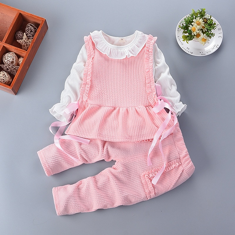 Girls' 3D Solid Color Clothing Set Long Sleeve Fall Winter Active Cute Basic Kids 1-5 Years Vacation Street Birthday Regular Fit2