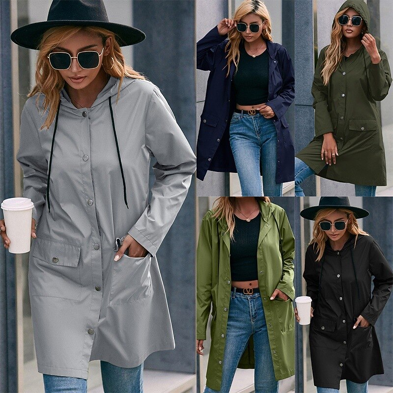 Women's Rain Jacket Waterproof Hiking Jacket Raincoat Windbreaker Winter Outdoor Quick Dry Lightweight Breathable Outerwear Hoodie Parka Trench Coat Camping Hunting Fishing Navy Green Dark