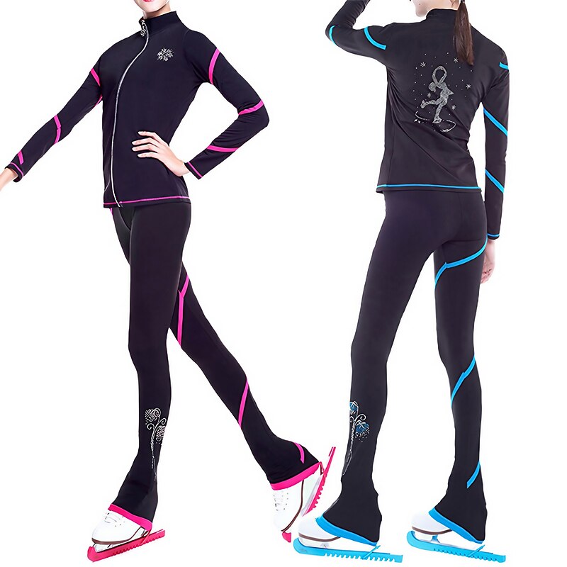Figure Skating Jacket with Pants Women's Girls' Ice Skating Pants / Trousers Top White Pink Blue Glitter Fleece Spandex High Elasticity Training Competition Skating Wear Thermal Warm Crystal
