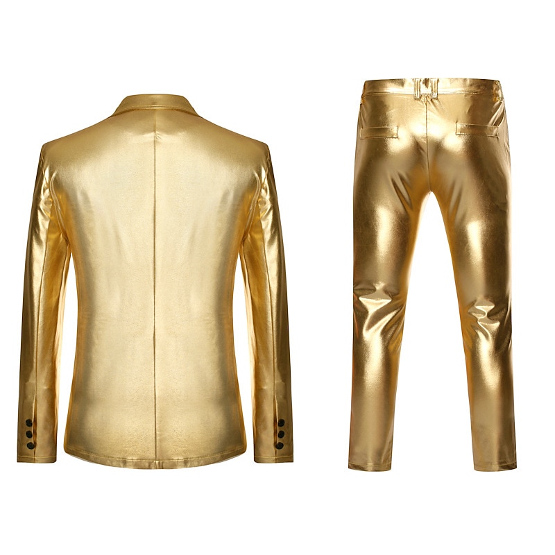 Disco 1980s Pants Suits & Blazers Lapel Collar Blazer Shiny Metallic Solid Color Turndown Fancy Dress Men's Carnival Costume Christmas Halloween Carnival Party Club Pride Parade Adults' Tuxedo Spring3