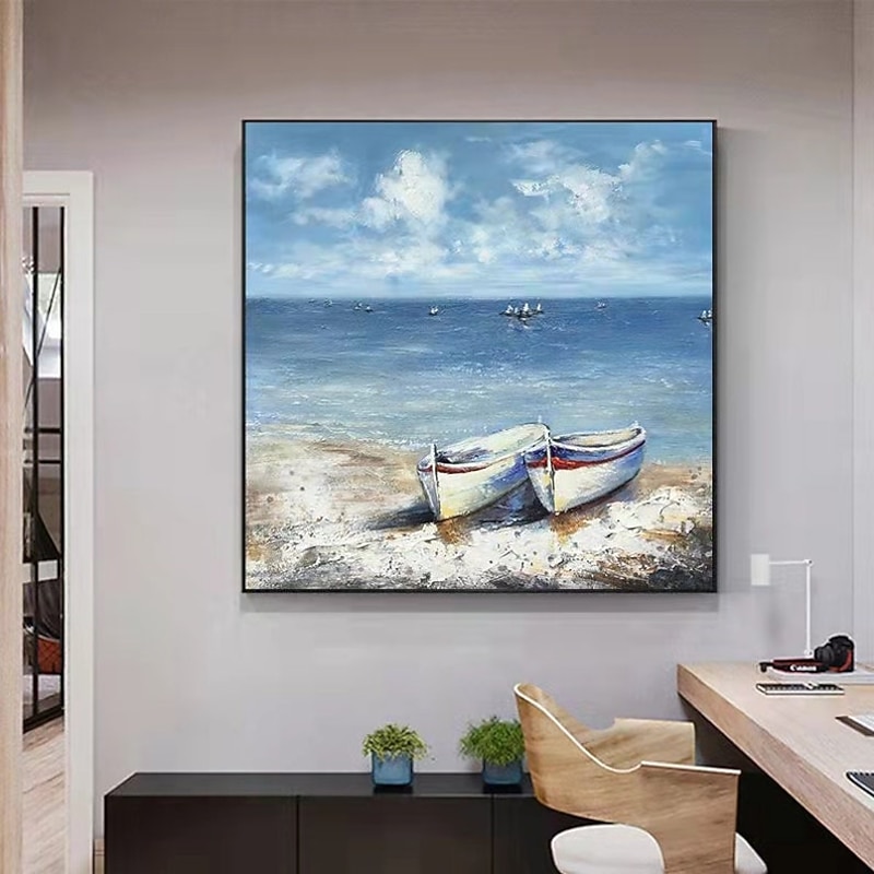 Handmade Oil Painting Canvas Wall Art Decoration Abstract Seascape Painting Boats On The  Beach for Home Decor Rolled Frameless Unstretched Painting2