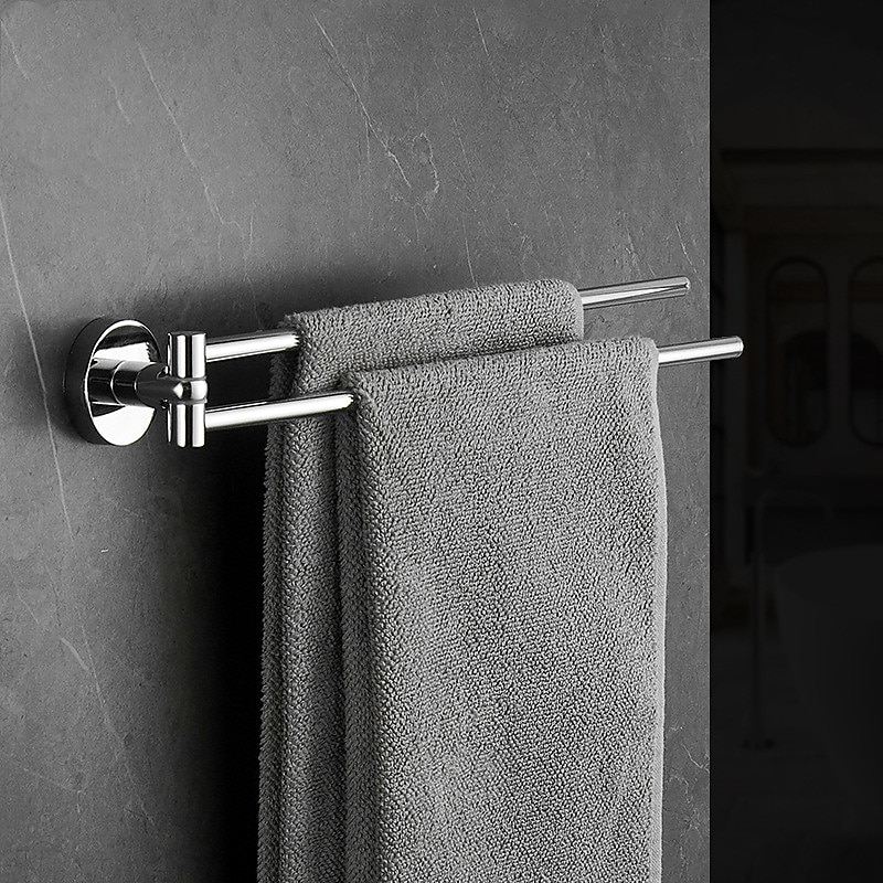 Towel Bar Foldable Bathroom Shelf Multilayer Contemporary Brass and Zinc Alloy Bathroom 2 Rods Wall Mounted