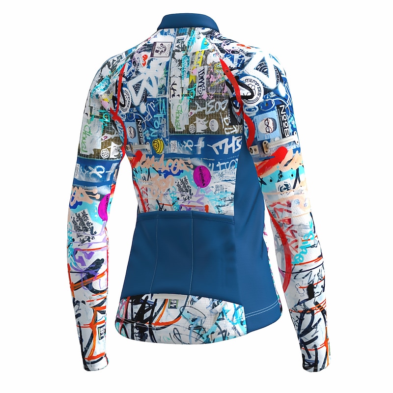 Women's Cycling Jersey Graffiti Funny Long Sleeve Bike Jersey Top with 3 Rear Pockets Mountain Bike MTB Road Bike Cycling Quick Dry Reflective Strips Back Pocket Moisture Wicking Sports Red Royal4