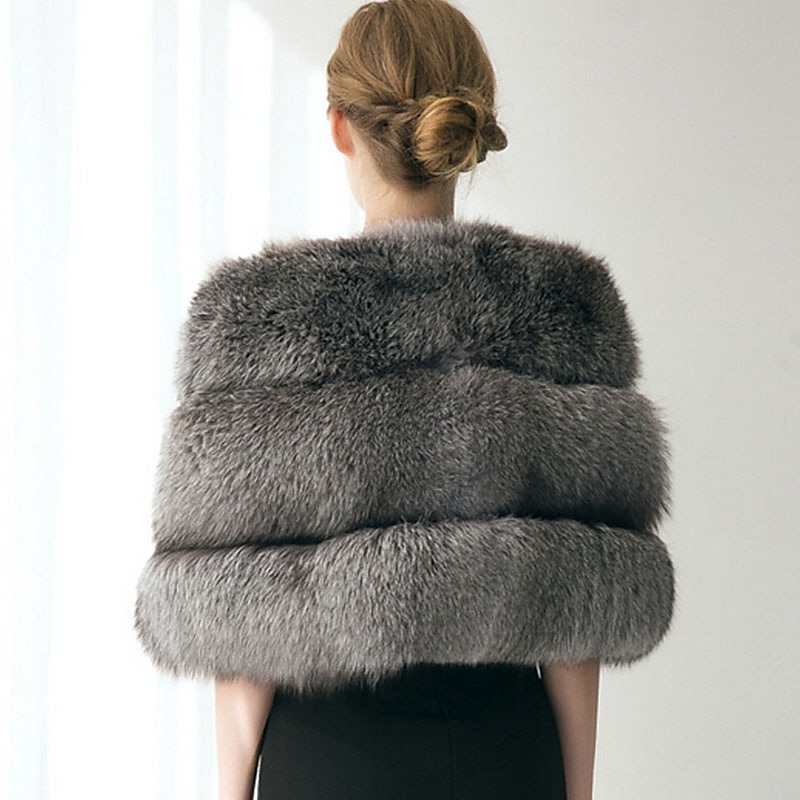 Gray Faux Fur Wedding Shawl Cape Party Evening Casual Keep Warm Winter Bridal Wrap For Wedding Formal dress to impress4