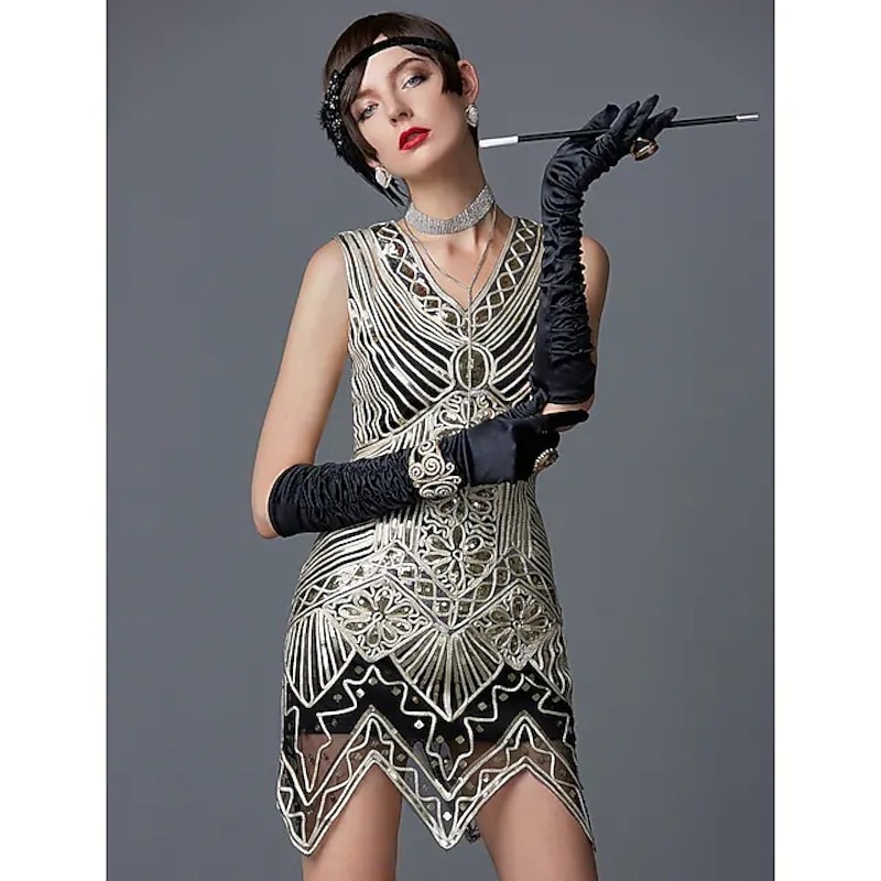 The Great Gatsby Charleston Roaring 20s 1920s  Sequin Flapper Dress Cocktail Dress Mini Dress Sleeveless Women's Vintage Cosplay Costume Party Homecoming Prom